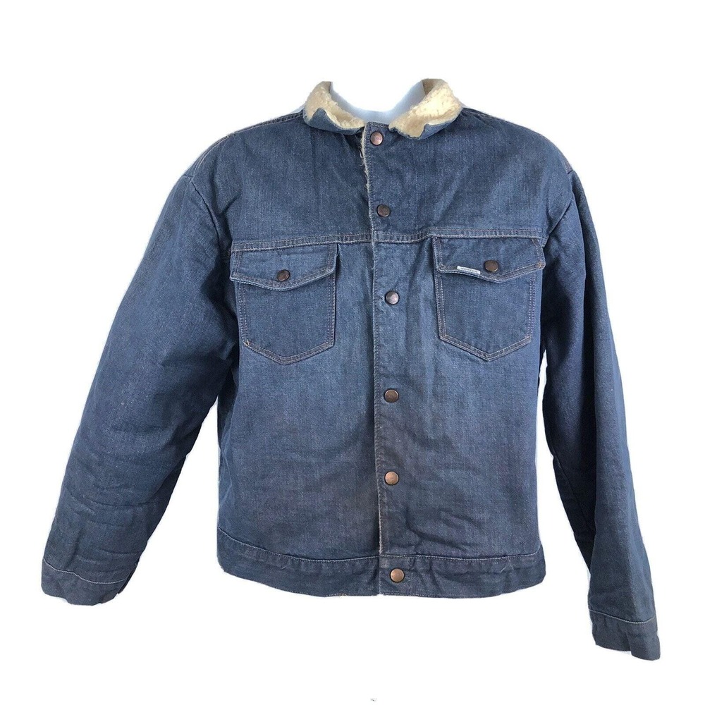 Roebucks Vintage 60s Sanforized Denim Blue Jean Jacket Medium Sherpa Lined USA